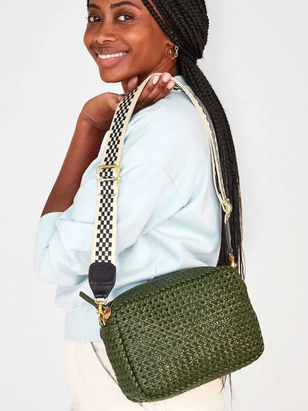 Clare V black and cream adjustable checkered strap - Picture 5 of 5